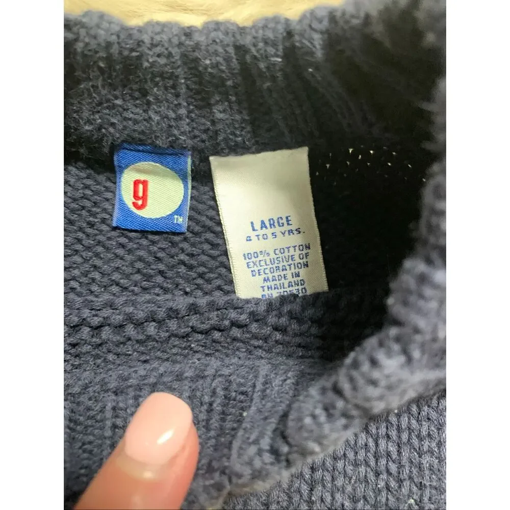 Gymboree Boys Navy Blue Knit Sweater Yellow Cross Large (4-5 years)